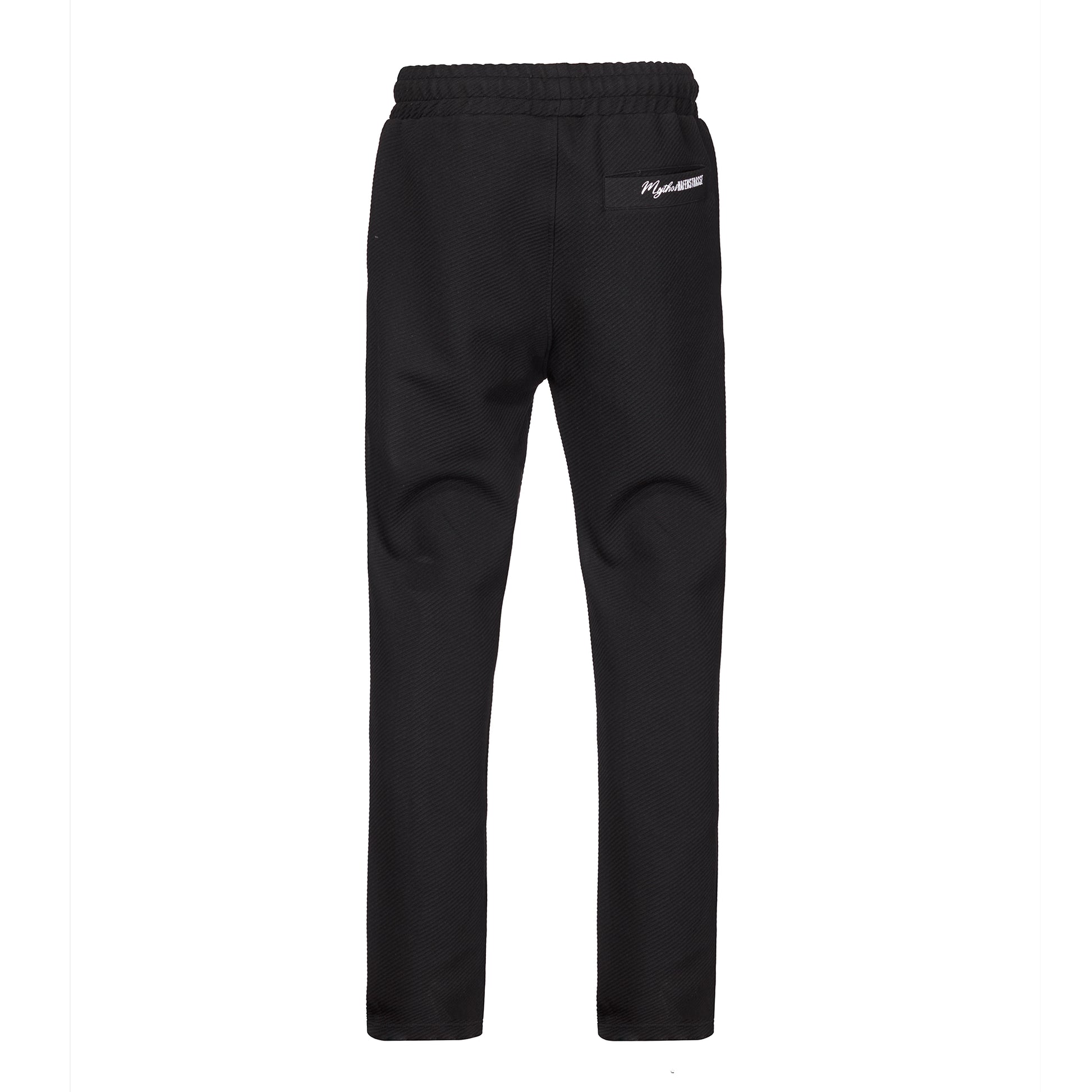 Rückansicht Style 2559 Hose "Mythos" schwarz, hinten rechts Leistentasche mit weißem "Mythos Hafenstrasse"-Druck