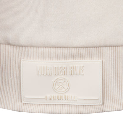 Nahaufnahme Style 2551 Hoodie "College" Gummi-Patch (queres Rechteck, aufgenäht, Sprüche haptisch: "NUR DER RWE", RWE-Logo, "IMMER UND ÜBERALL")