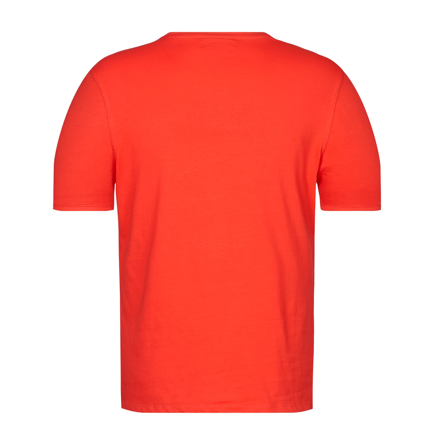 Rotes T-Shirt "Mythos" im Regular Fit mit einem weißen "Mythos Hafenstrasse" -Druck auf der linken Brust. Mit Rippbündchen am Ausschnitt und Ärmeln; hinten schlicht
