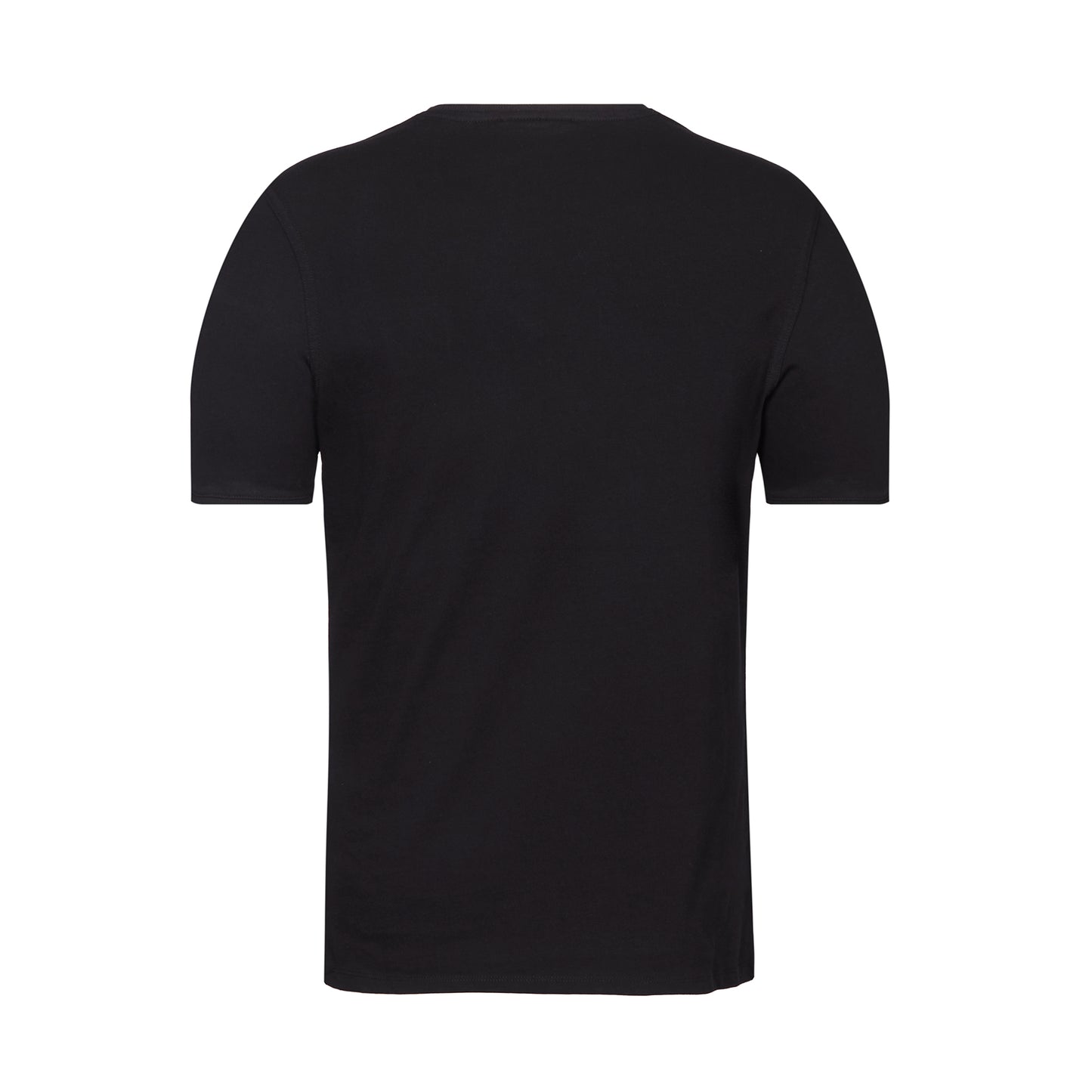 Schwarzes Regular Fit T-Shirt mit rotweiß-grauer "NUR DER RWE"-Stickerei auf Herzseite, Hinten schlicht