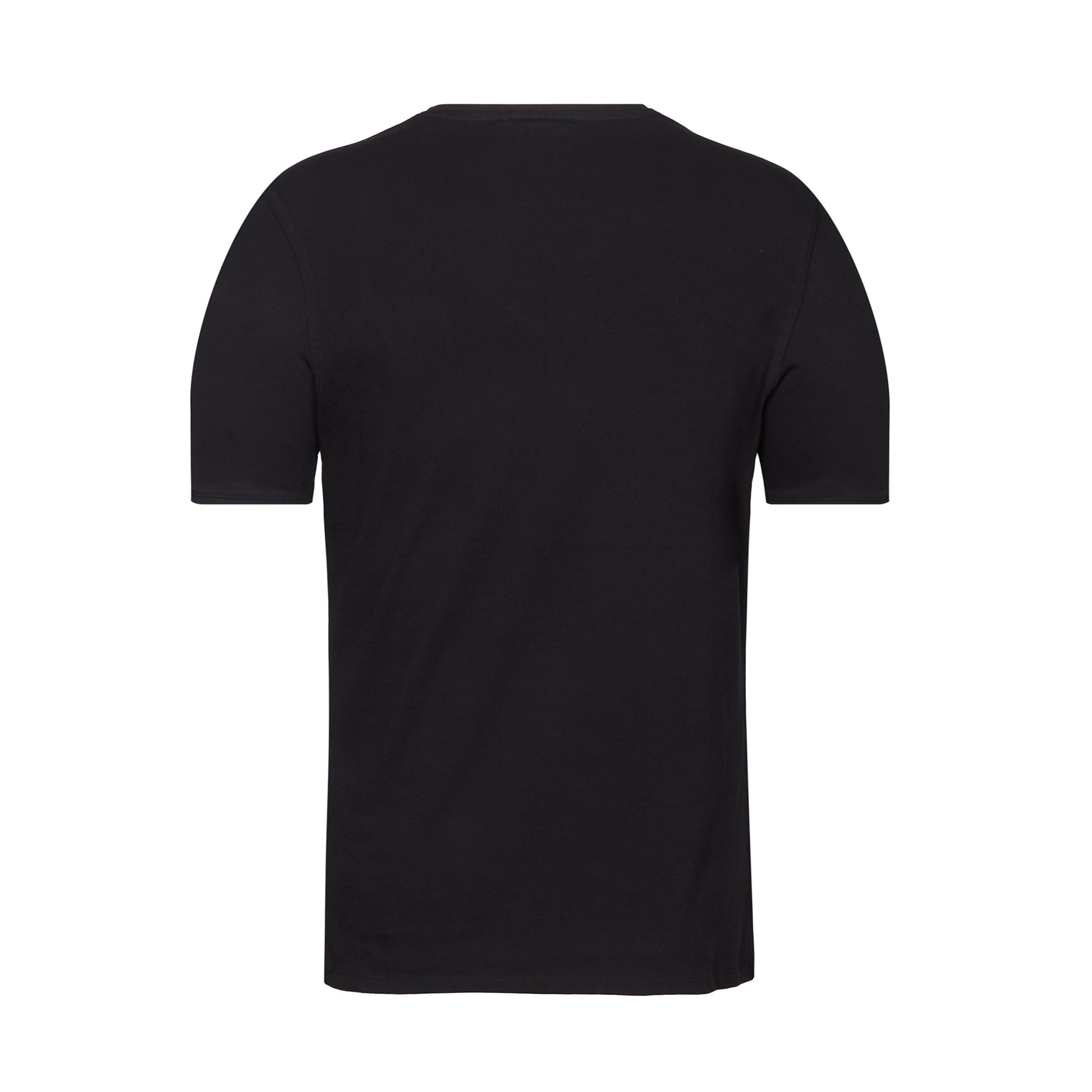 Schwarzes Regular Fit T-Shirt mit rotweiß-grauer "NUR DER RWE"-Stickerei auf Herzseite, Hinten schlicht