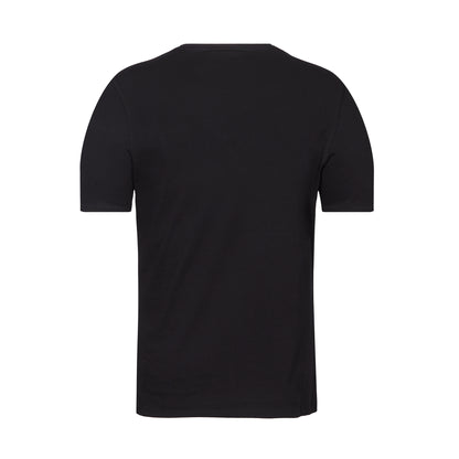 Schwarzes Regular Fit T-Shirt mit rotweiß-grauer "NUR DER RWE"-Stickerei auf Herzseite, Hinten schlicht