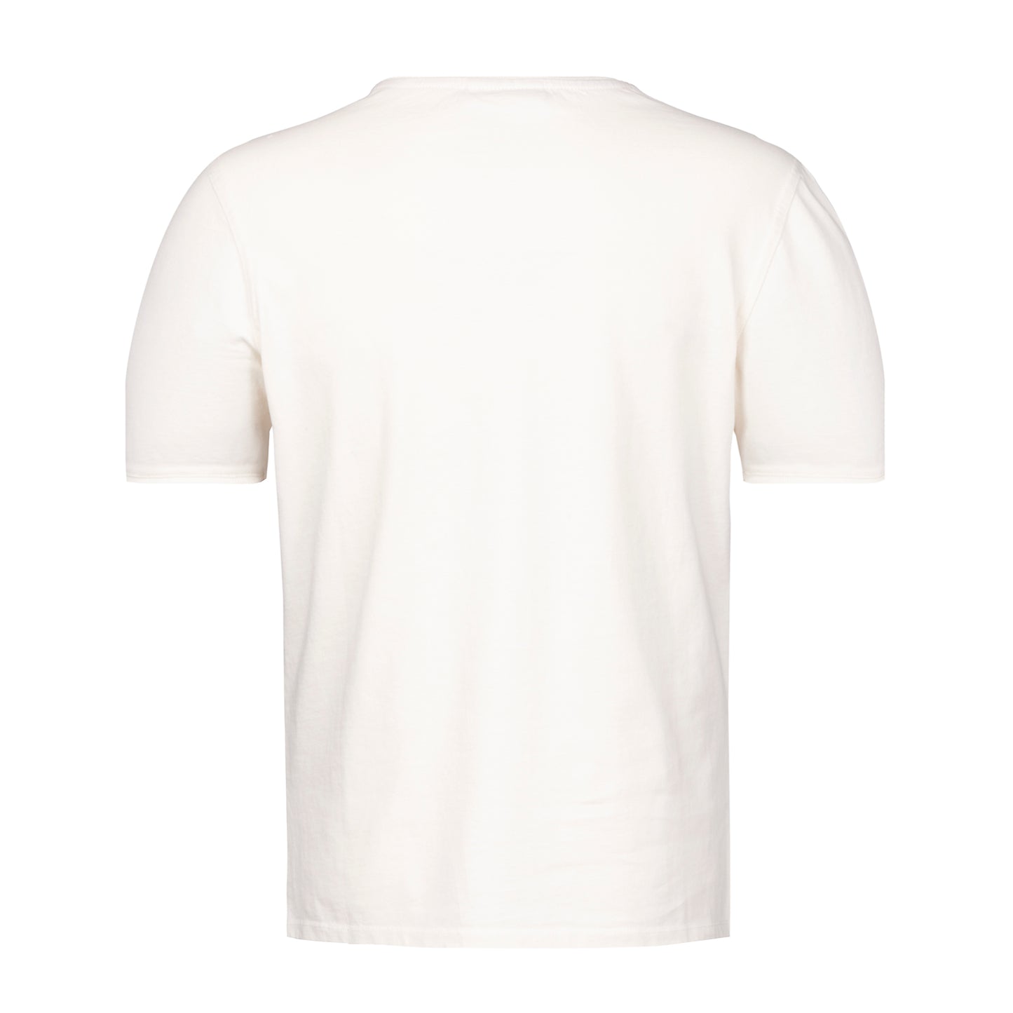 Cremefarbenes T-Shirt im Regular Fit mit Rippbündchen an Ausschnitt und Ärmeln; hinten schlicht