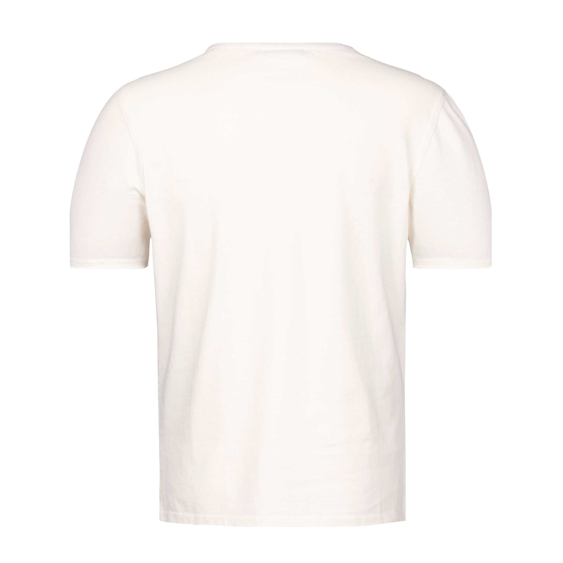 Cremefarbenes T-Shirt im Regular Fit mit Rippbündchen an Ausschnitt und Ärmeln; hinten schlicht