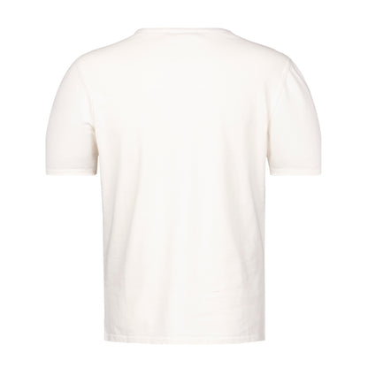 Cremefarbenes T-Shirt im Regular Fit mit Rippbündchen an Ausschnitt und Ärmeln; hinten schlicht